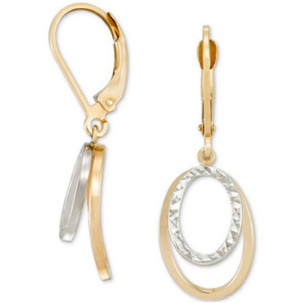 Textured & Polished Oval Leverback Drop Earrings in 10k Two-Tone Gold