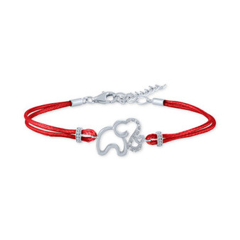 Diamond Accent Elephant Red Cord Bracelet in Sterling Silver