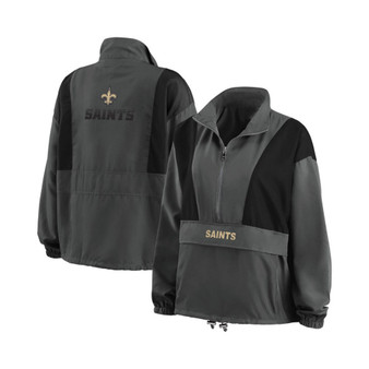 Women's Charcoal New Orleans Saints Popover Packable Half-Zip Jacket