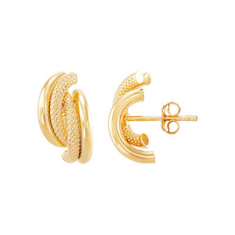 Polished Hollow 4 Row Curve J Hoop Stud Earrings in 10K Yellow Gold