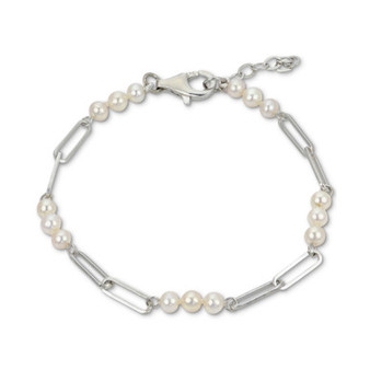 Cultured Freshwater Pearl (4 - 4-1/2mm) Paperclip Link Bracelet in Sterling Silver