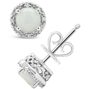 Opal (5/8 ct. t.w.) and Diamond Accent Stud Earrings in Sterling Silver