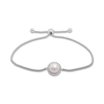 Cultured Freshwater Pearl (7mm) & Diamond (1/20 ct. tw.) Bolo Bracelet in Sterling Silver