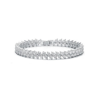 Gv White Gold Plated With Diamond Cubic Zirconia 2-stone Cluster Link Tennis Bracelet