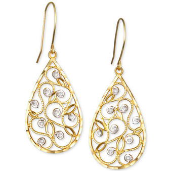 Two-Tone Filigree Teardrop Drop Earrings in 10k Gold