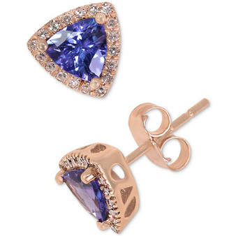Tanzanite (3/4 ct. t.w.) & Diamond (1/8 ct. t.w.) Triangle Halo Stud Earrings in 14k Rose Gold