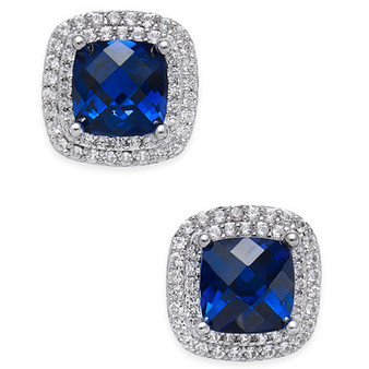 Lab-Created Sapphire (2-1/6 ct. t.w.) and White Sapphire (1/3 ct. t.w.) Square Stud Earrings in Sterling Silver