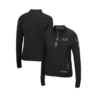 Women's Black Miami Hurricanes OHT Military-Inspired Appreciation Depth Raglan Quarter-Snap Jacket