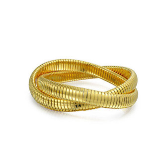 Fashion Omega Cobra Wide Bangle 2 Interlocking Stretch Bracelet For Women Polished Gold Plated Stainless Steel