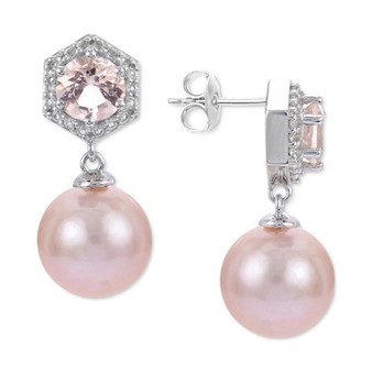 Pink Cultured Freshwater Pearl (9mm) & Multi-Gemstone (1/5 ct. t.w.) Drop Earrings in Sterling Silver