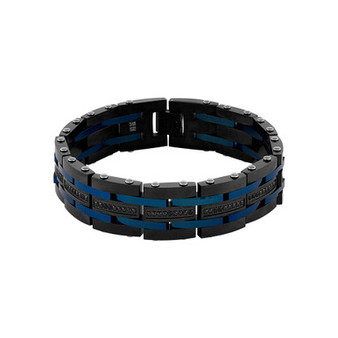 Men's 1 Carat Black Diamond Link 8 3/4" Bracelet in Black and Blue IP Stainless Steel