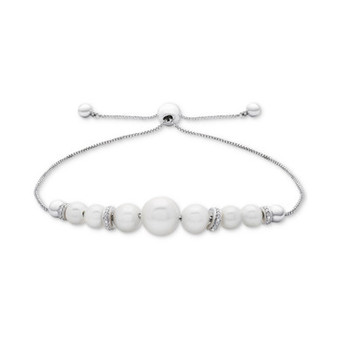 Cultured Freshwater Pearl (4-1/2mm to 8-1/2mm) & Diamond Accent Bolo Bracelet in Sterling Silver