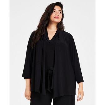 Plus Size Open-Front 3/4-Sleeve Cardigan