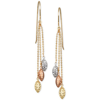 Tri-Color Beaded Chain Drop Earrings in 10k Gold, White Gold & Rose Gold