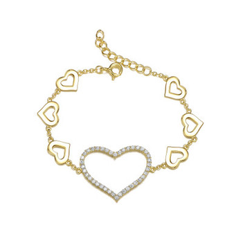 Cubic Zirconia Heart Halo Charm Kids/Teens Bracelet in Sterling Silver