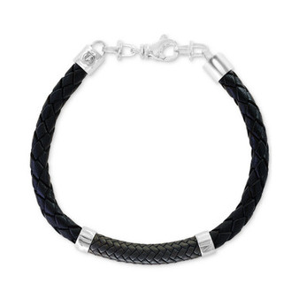 EFFY® Men's Leather Bracelet in Sterling Silver