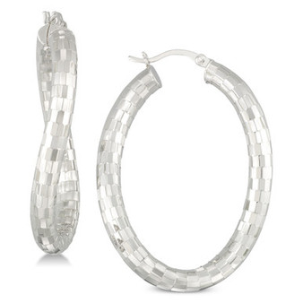 Textured Wavy Hoop Earrings in Sterling Silver