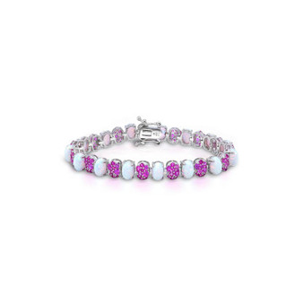 Opal (9-3/4 ct. t.w) & Pink Sapphire (5-7/8 ct. t.w.) Tennis Bracelet in Sterling Silver