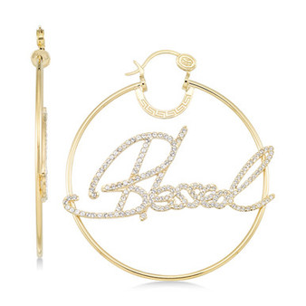 Crystal "Blessed" Hoop Earrings in 14k Gold over Sterling Silver