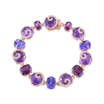 Multi-Gemstone (41 5/8 ct. t.w.) and Diamond (3/4 ct. t.w.) Link Scroll Bracelet in 14k Rose Gold