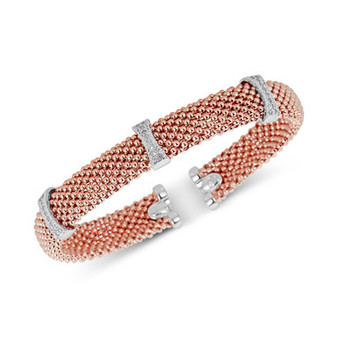 Diamond Mesh-Look Station Bangle Bracelet (1/4 ct. t.w.) in Sterling Silver & 14k Rose Gold-Plated Sterling Silver