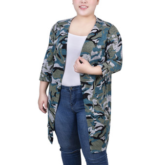 Plus Size 3/4 Sleeve Knit Cardigan