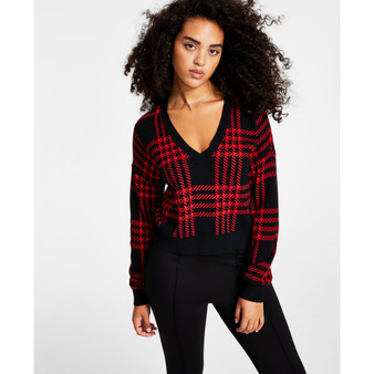 Women's Plaid V-Neck Drop-Shoulder Sweater, Created for Macy's