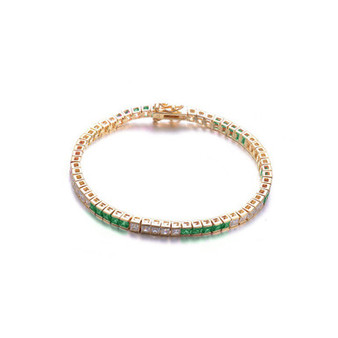 Cubic Zirconia Sterling Silver 14K Gold Plated Emerald 5 x5 Bracelet