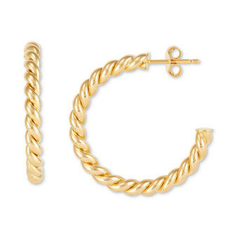 Twist Tube Small Hoop Earrings in 14k Gold (1-1/8")