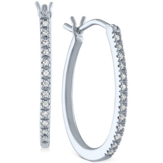 Diamond Oval Hoop Earrings (1/10 ct. t.w.) in Sterling Silver