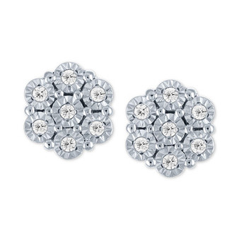 Diamond Cluster Stud Earrings (1/10 ct. t.w.) in Sterling Silver