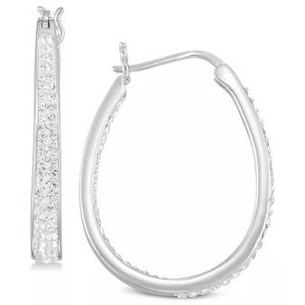 Crystal Oval Hoop Earrings in 18K Yellow Gold Over Silver or Sterling Silver