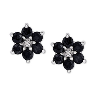 Sapphire (1-3/4 ct. t.w.) & Diamond Accent Flower Stud Earrings in Sterling Silver