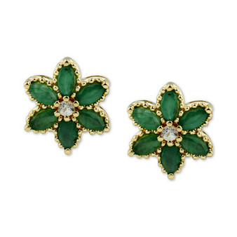 Ruby (1-1/10 ct. t.w.) & White Topaz (1/10 ct. t.w.) Flower Stud Earrings in 14k Gold-Plated Sterling Silver