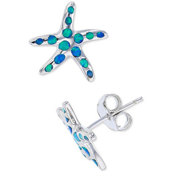 Lab-Created Blue Opal Starfish Stud Earrings in Sterling Silver