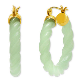 Dyed Green Jade Twist Hoop Earrings in 14k Gold-Plated Sterling Silver