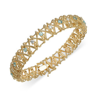 Swiss Blue Topaz (2 ct. t.w.) & White Topaz (2 ct. t.w.) Twisted Link Bracelet in 14k Gold-Plated Sterling Silver