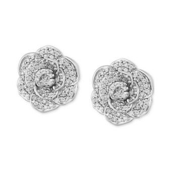Diamond Cinderella 70th Anniversary Flower Stud Earrings (1/5 ct. t.w.) in 14k White Gold