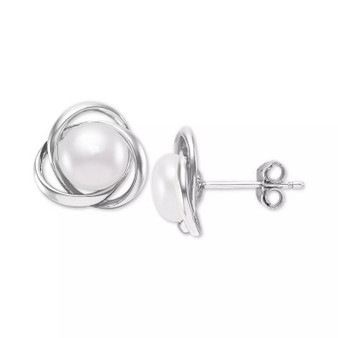 Cultured Freshwater Pearl (7mm) Love Knot Stud Earrings, Created for Macy's