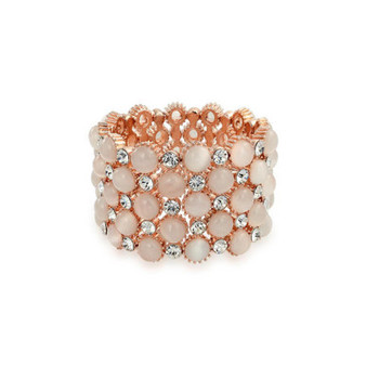 Holiday Fashion Wide Cuff Pink Rose Gold Plated Pink Cats Eye Crystal Statement Stretch Bracelet For Women Teen Prom