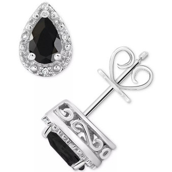 Onyx & Diamond Accent Pear Stud Earrings in Sterling Silver (Also in Turquoise & Labradorite)