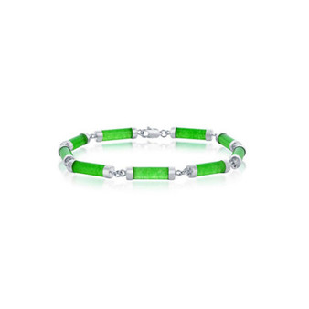 Sterling Silver Jade Cylinder Link Bracelet
