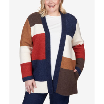 Plus Size Autumn Weekend Autumn Colorblock Cardigan Sweater