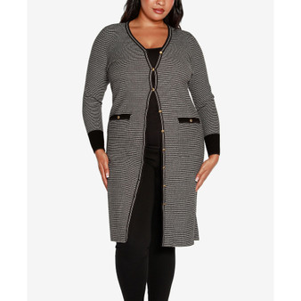 Black Label Plus Size Striped Button Front Duster Sweater
