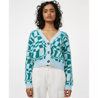 Women's Fluffy Optical Splice Cardigan Sweater