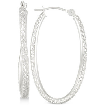 Textured Twisted Oval Hoop Earrings in 10k White Gold