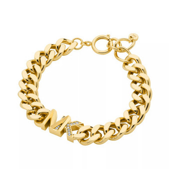 Women's Statement Link Bracelet 14K Gold Plated Brass with Clear Stones