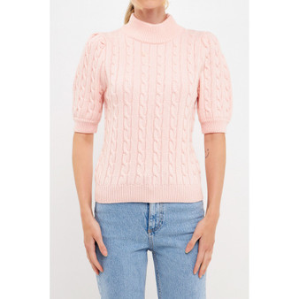 Women's Cable Knit Puff Sleeve Top