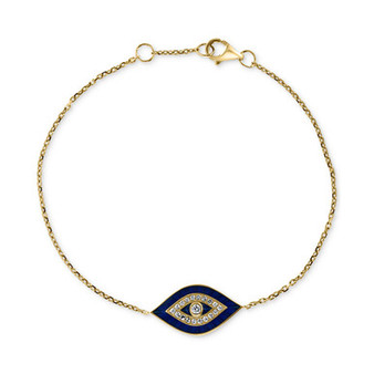 EFFY® Blue Enamel & Diamond (1/8 ct. t.w.) Evil Eye Chain Bracelet in 14k Gold