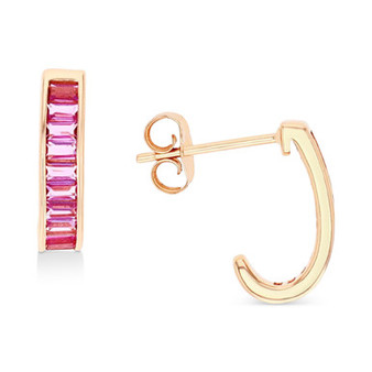 Pink Cubic Zirconia J-Hoop Earrings in 14k Rose Gold Over Sterling Silver
